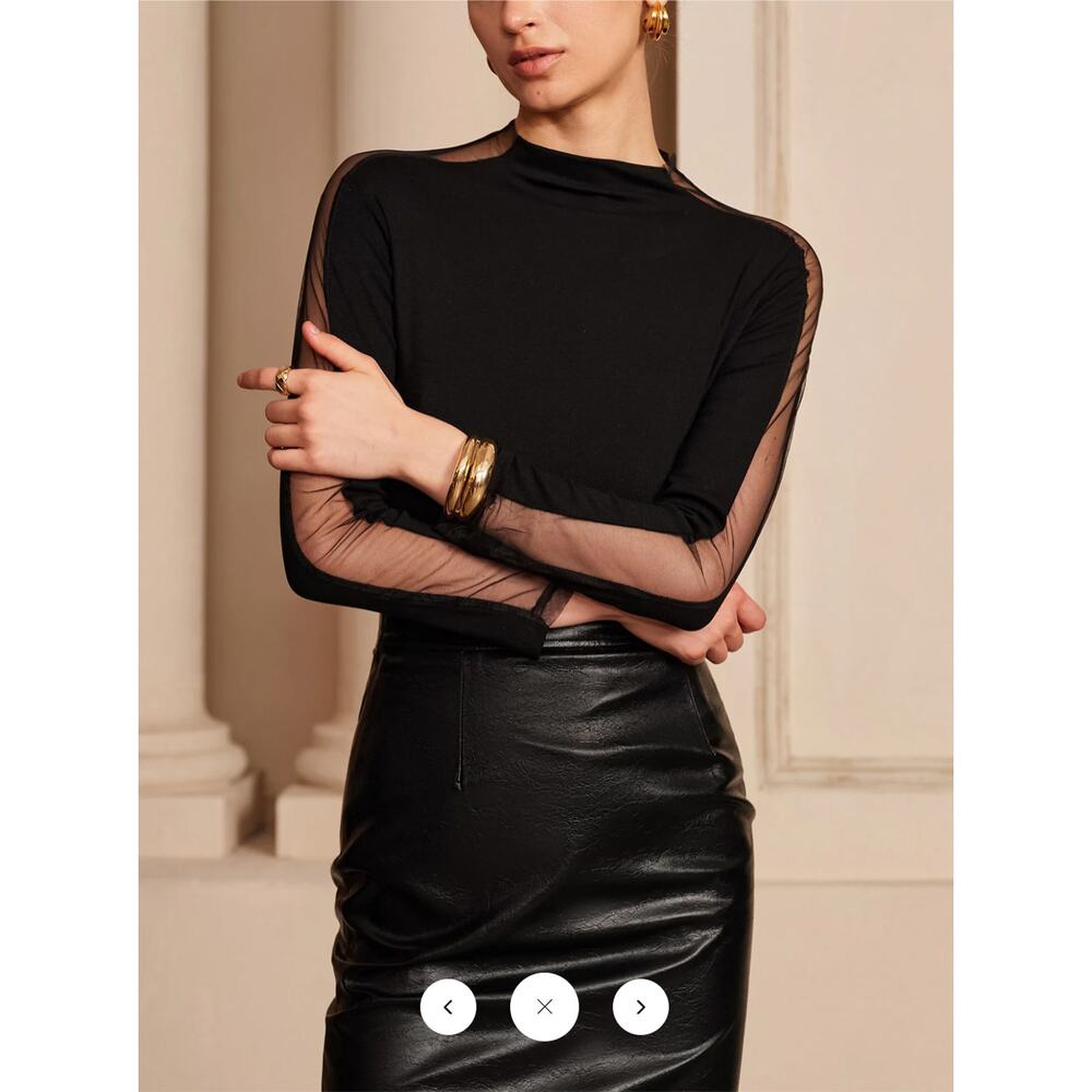 Commense Black Sheer Sleeve Blouse